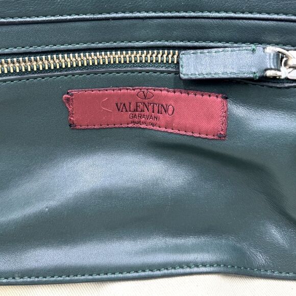 Auth Valentino Garavani Forest Green Leather Rockstud 2way Trapeze Shopper Tote - Picture 14 of 16